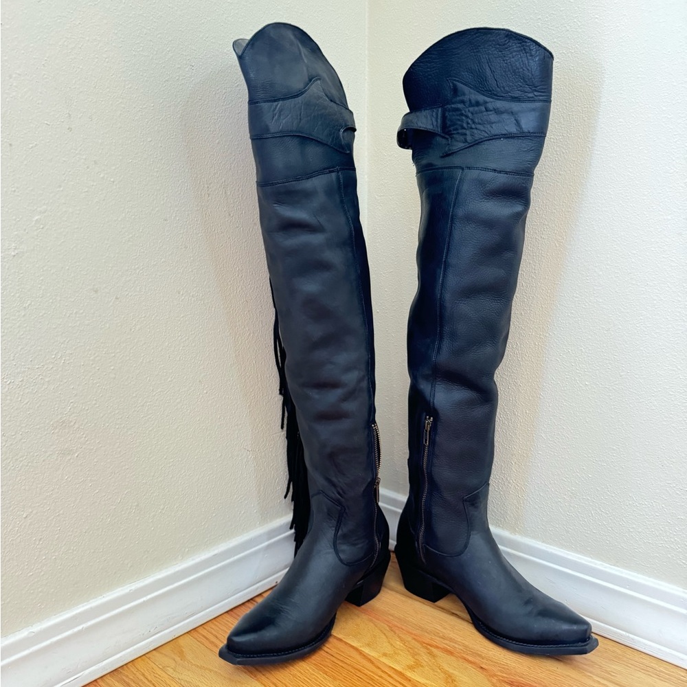 Stetson 7.5 tall black boots with fringe
